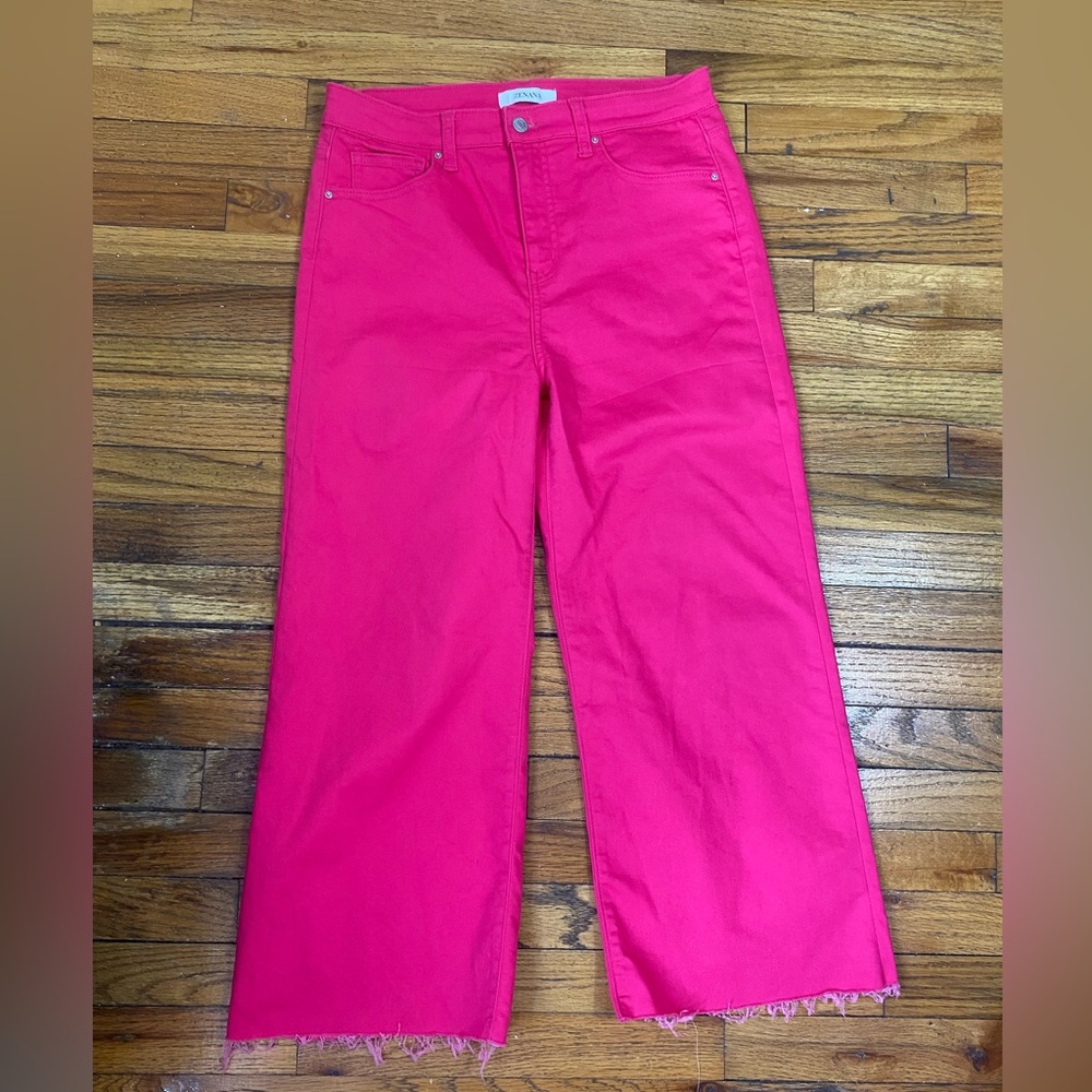 Freckled Poppy Bright Neon Zenana Pink Women's crop wide leg Jeans large